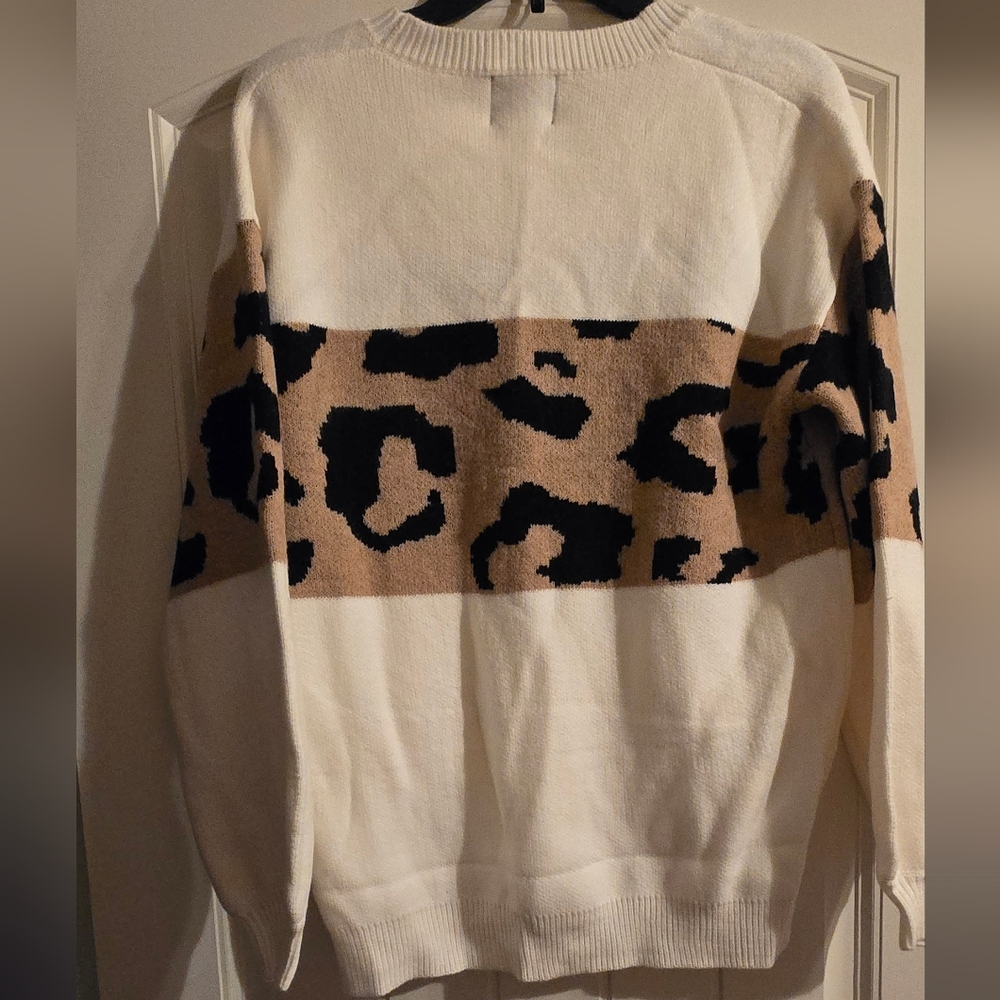 HEIMISH USA White and Tan Leopard Print Sweater - Picture 5 of 6